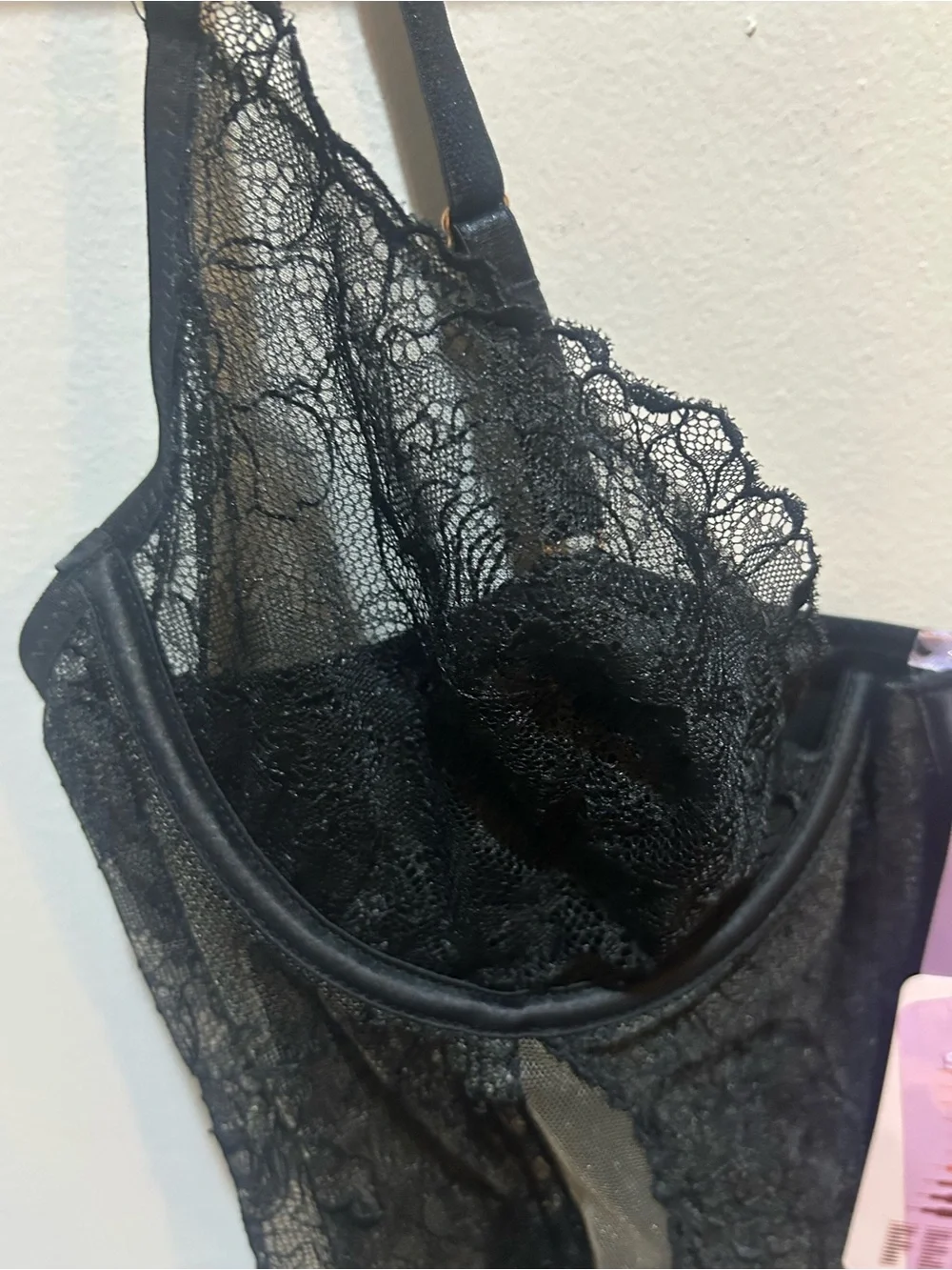 Savage X Fenty Black Lace Bustier Bodysuit with Garters Sz L